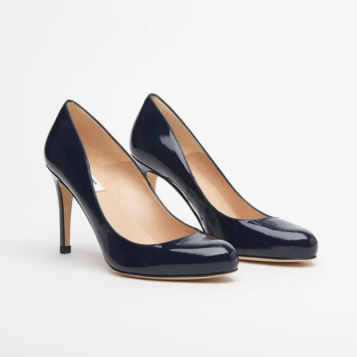 LK Bennett Stila Beige Patent Leather Round Toe Courts Women Court Shoes