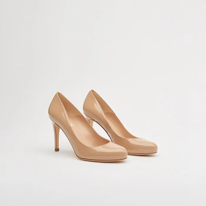 LK Bennett Stila Beige Patent Leather Round Toe Courts Women Court Shoes