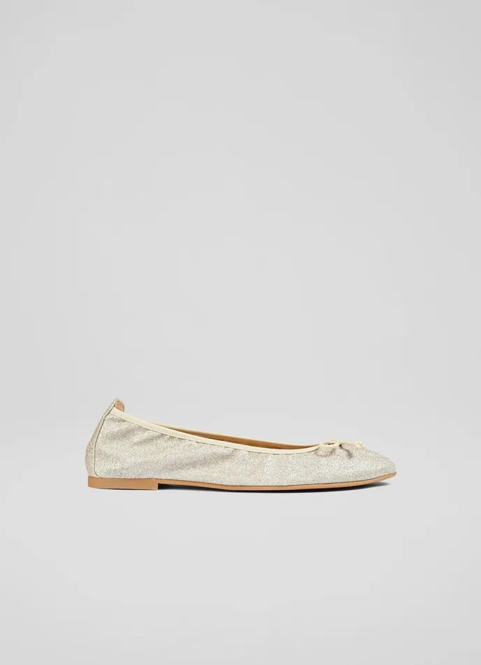 LK Bennett Trilly Gold Glitter Ballet Pumps Women Flats