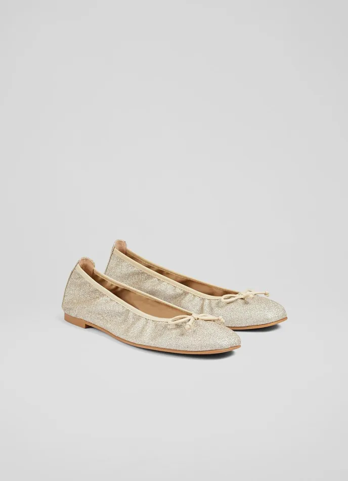 LK Bennett Trilly Gold Glitter Ballet Pumps Women Flats