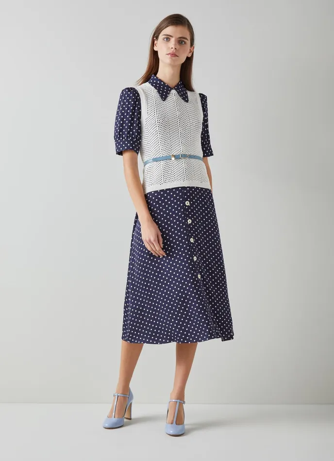 LK Bennett Valerie Navy And Cream Shirt Dress Women Dresses