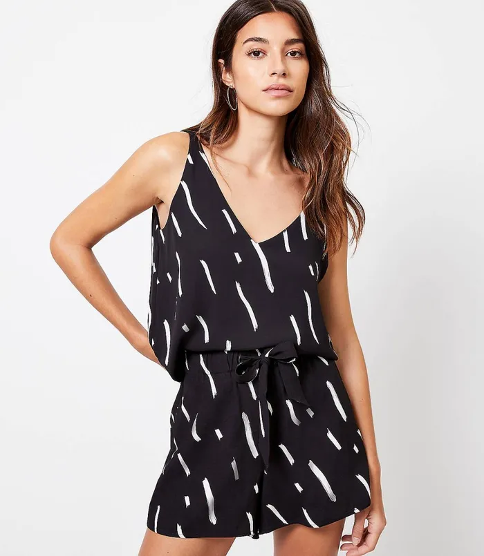 LOFT Brushstroke VNeck Shell Black Women Tops