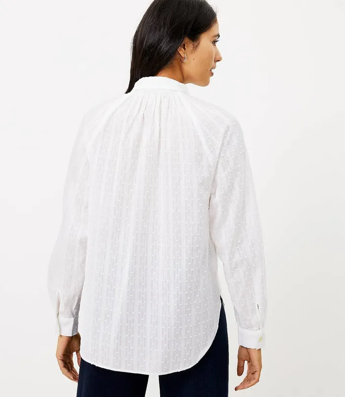 LOFT Clip Henley Shirt White Women Tops