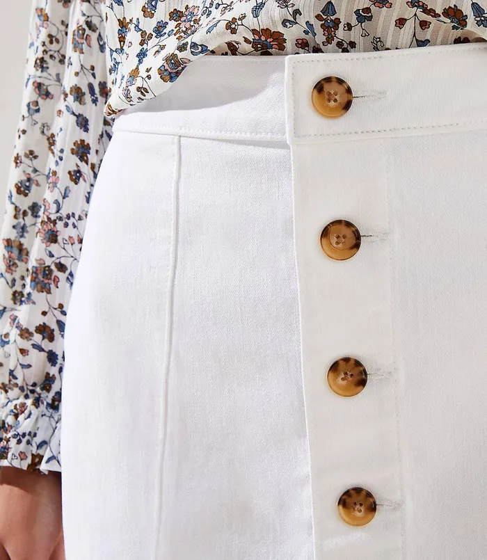 LOFT Denim Button Down Skirt White Women Skirts