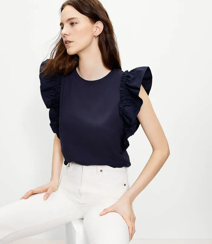 LOFT Flutter Sleeve Top Forever Navy Women Loungewear