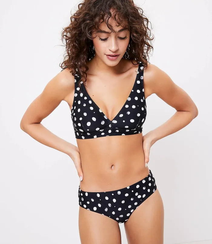 LOFT LOFT Beach Dotted Hipster Bikini Bottom Black Women Swim and Beach