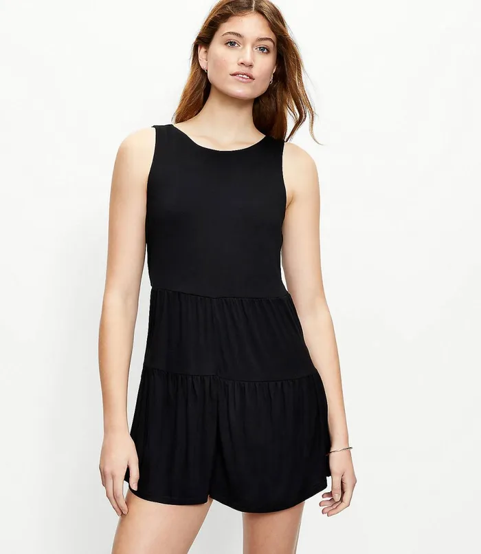 LOFT LOFT Beach Tiered Romper Black Women Jumpsuits and Rompers