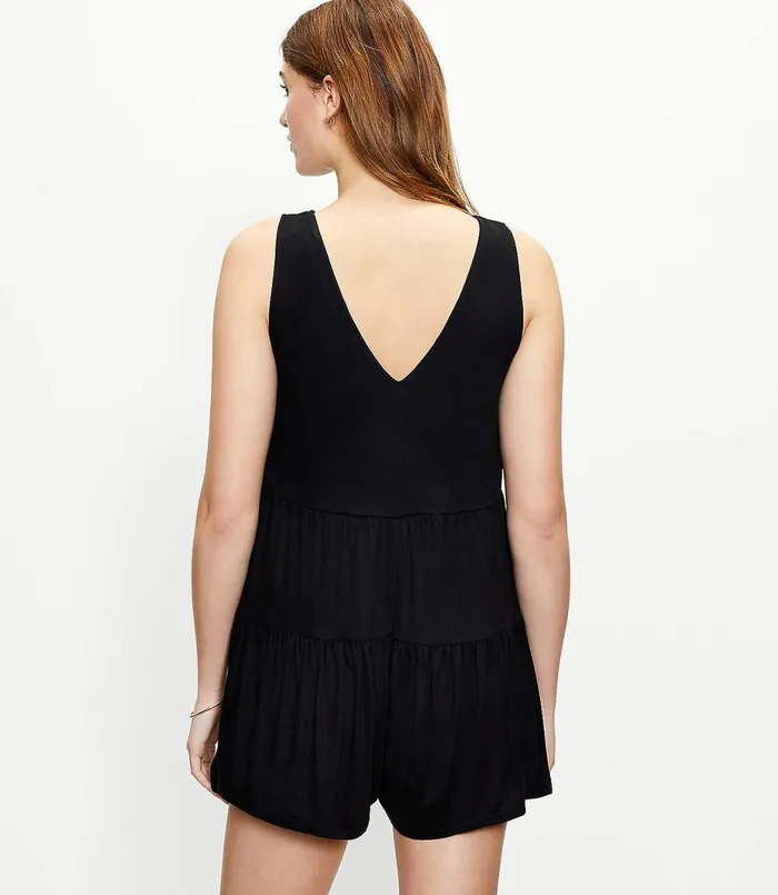 LOFT LOFT Beach Tiered Romper Black Women Jumpsuits and Rompers