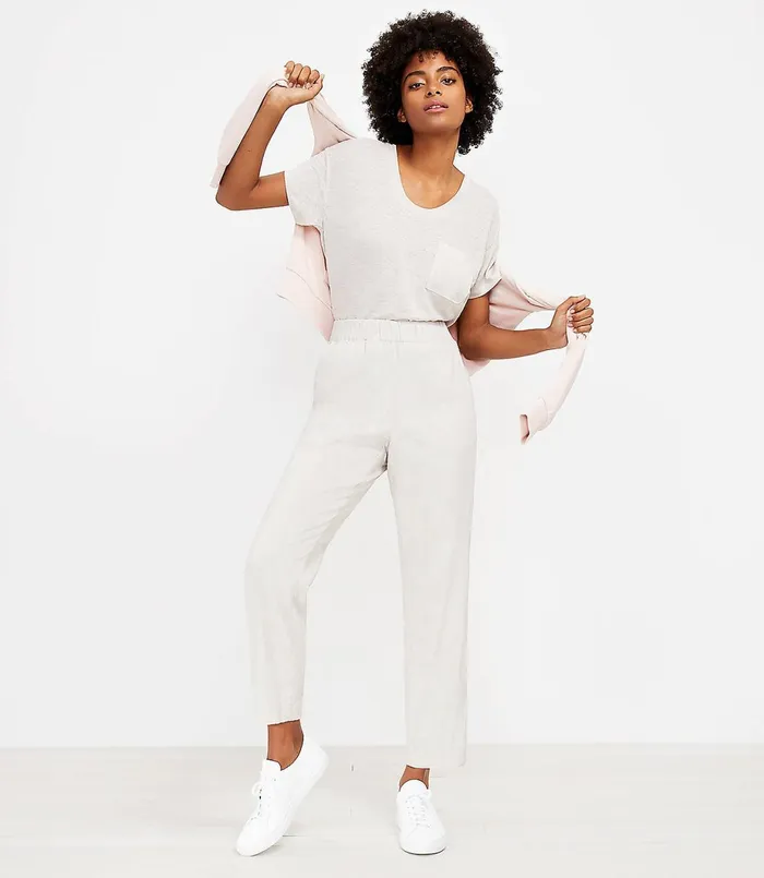 LOFT Lou and Grey Crosshatch Softstretch Linen Pants Sandy Shore Melange Women Pants
