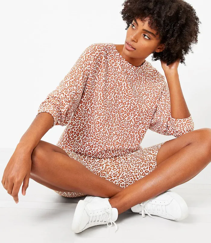LOFT Lou and Grey Leopard Print Oversized Terry Sweatshirt Sweet Caramel Women Loungewear