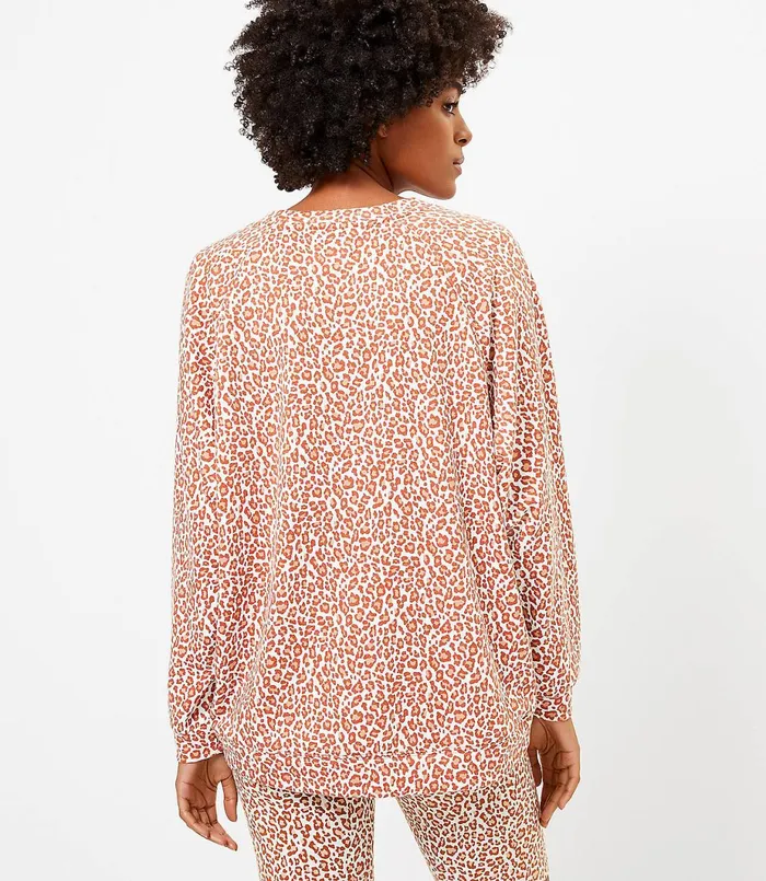 LOFT Lou and Grey Leopard Print Oversized Terry Sweatshirt Sweet Caramel Women Loungewear