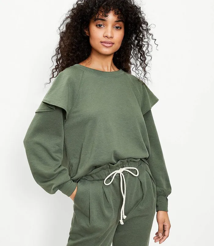 LOFT Lou and Grey Ruffle Terry Sweatshirt Fresh Thyme Women Loungewear
