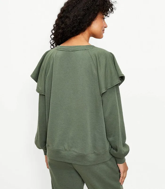 LOFT Lou and Grey Ruffle Terry Sweatshirt Fresh Thyme Women Loungewear
