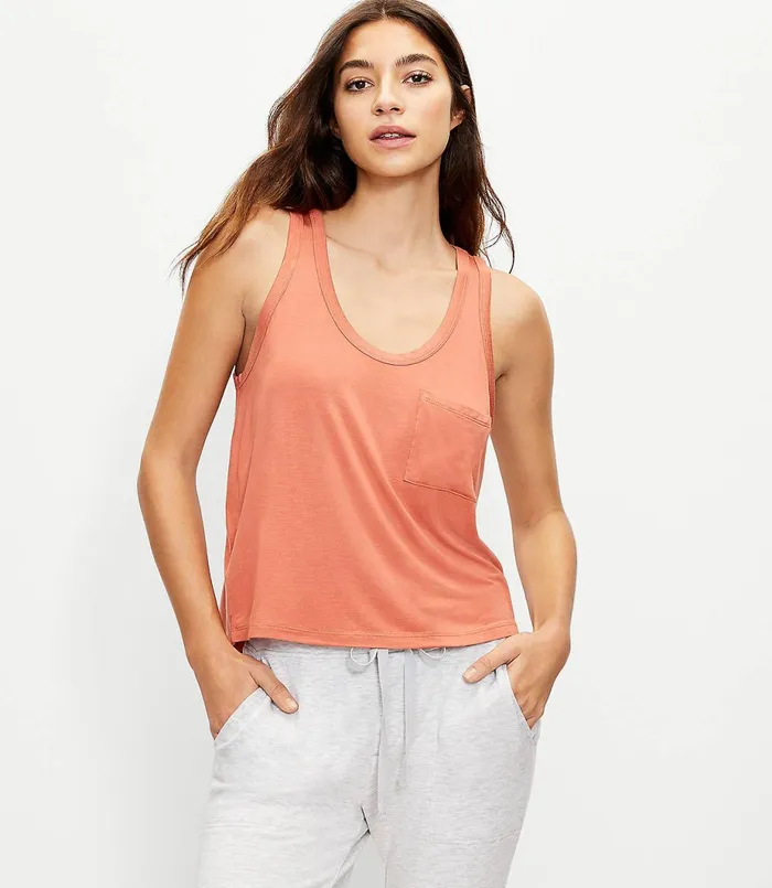 LOFT Lou and Grey Signature Softblend Jersey Pocket Tank Terracotta Orange Women Loungewear LOFT Lou and Grey Signature Softblend Jersey Pocket Tank Terracotta Orange Women Loungewear