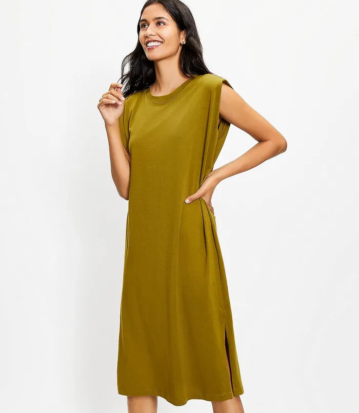 LOFT Muscle Tee Midi Dress Vine Green Women Midi and Maxi