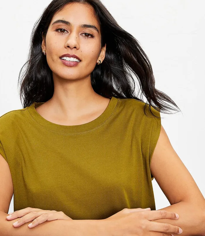 LOFT Muscle Tee Midi Dress Vine Green Women Midi and Maxi