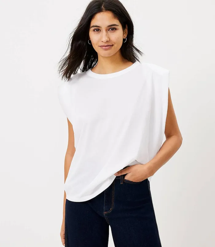 LOFT Padded Shoulder Muscle Tee White Women Tees