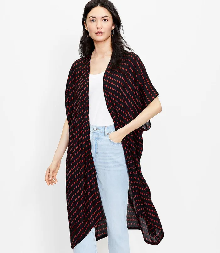 LOFT Pearl Print Long Kimono Black Women Wraps and Scarves