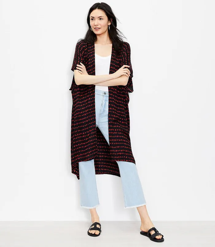 LOFT Pearl Print Long Kimono Black Women Wraps and Scarves