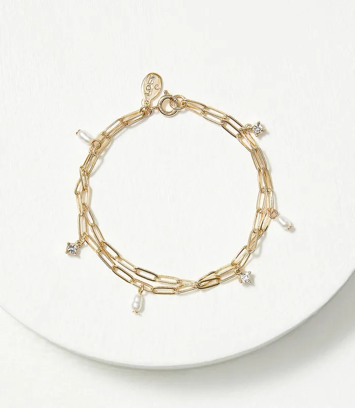 LOFT Pearlized Layered Chain Bracelet Set Gold Women Jewelry