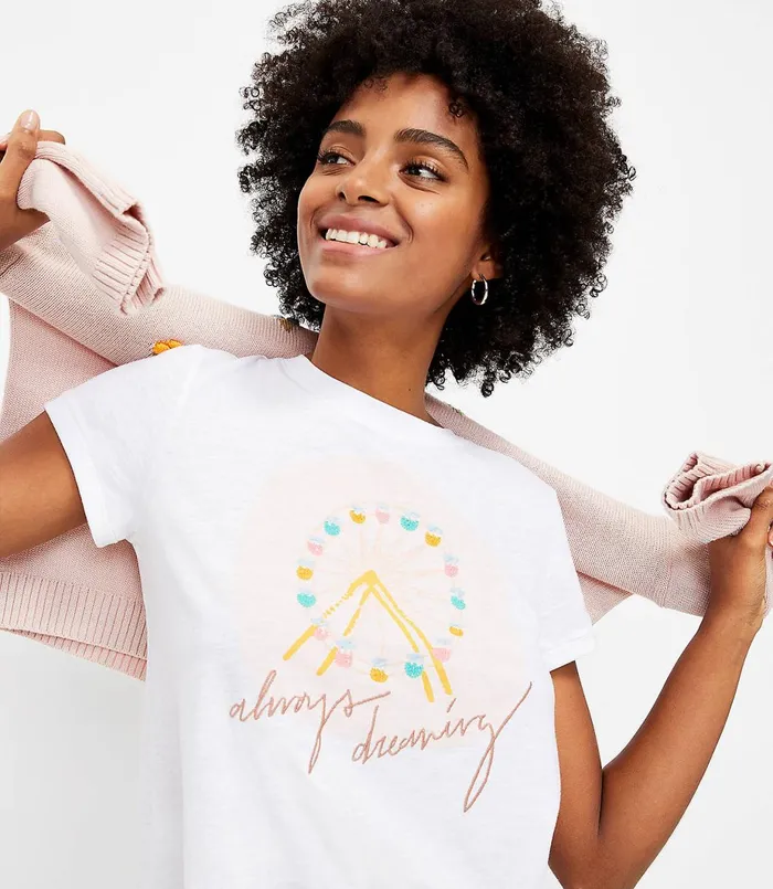 LOFT Petite Always Dreaming Everyday Crew Neck Tee White Women Petite Tops
