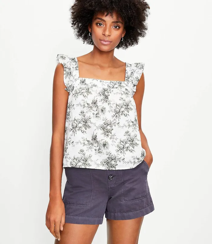 LOFT Petite Bouquet Ruffle Sleeve Square Neck Shell Whisper White Women Petite Tops LOFT Petite Bouquet Ruffle Sleeve Square Neck Shell Whisper White Women Petite Tops