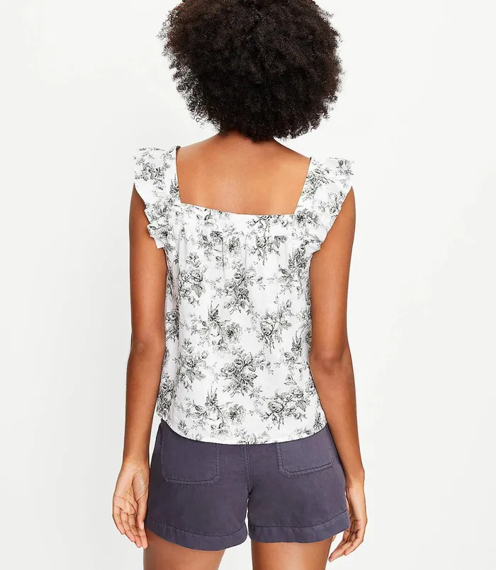 LOFT Petite Bouquet Ruffle Sleeve Square Neck Shell Whisper White Women Petite Tops