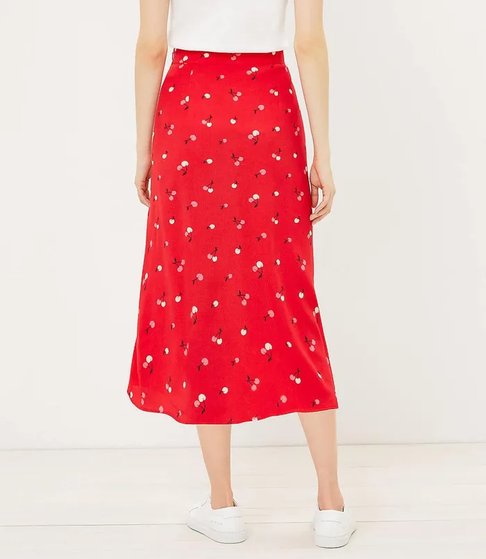LOFT Petite Cherry Button Midi Skirt Fearless Red Women Petite Skirts