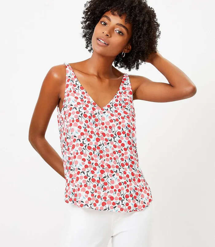 LOFT Petite Cherry VNeck Shell Whisper White Women Petite Tops