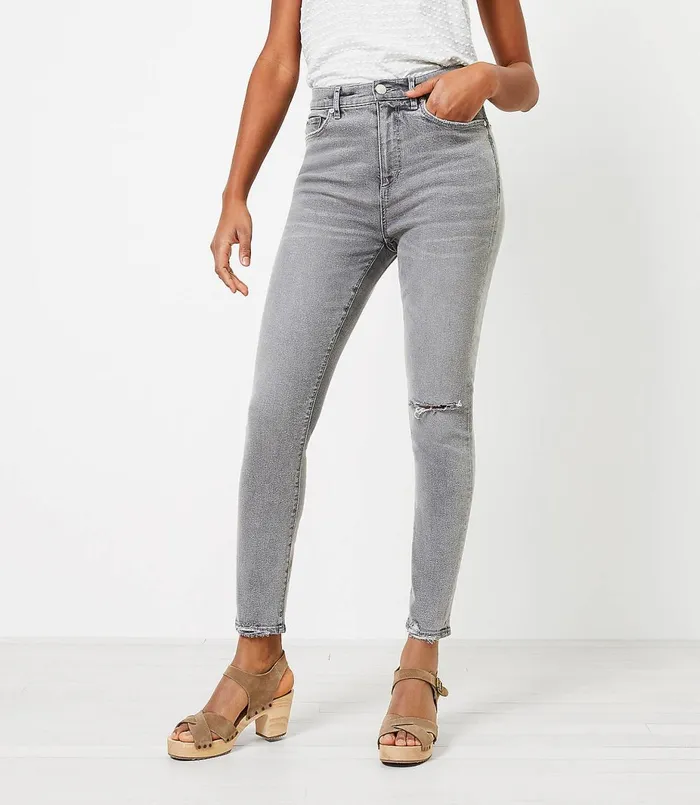 LOFT Petite Chewed Hem High Rise Skinny Jeans In Silver Grey Silver Grey Women Petite Jeans