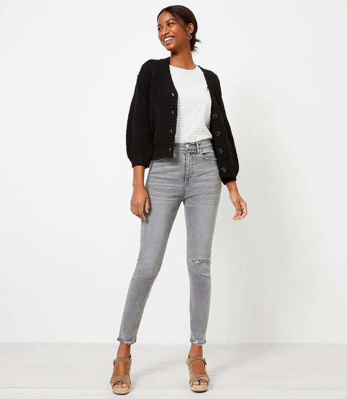 LOFT Petite Chewed Hem High Rise Skinny Jeans In Silver Grey Silver Grey Women Petite Jeans