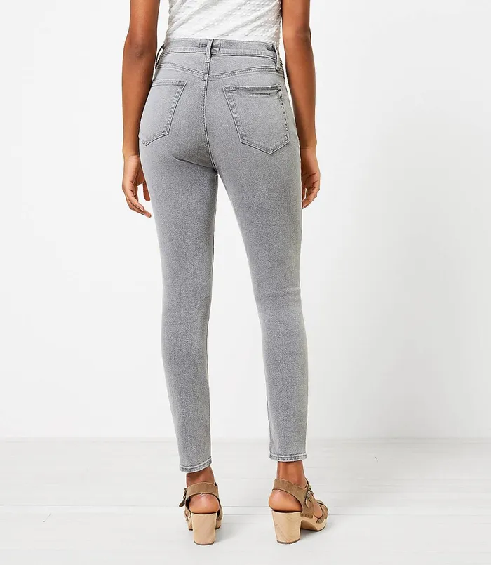 LOFT Petite Chewed Hem High Rise Skinny Jeans In Silver Grey Silver Grey Women Petite Jeans