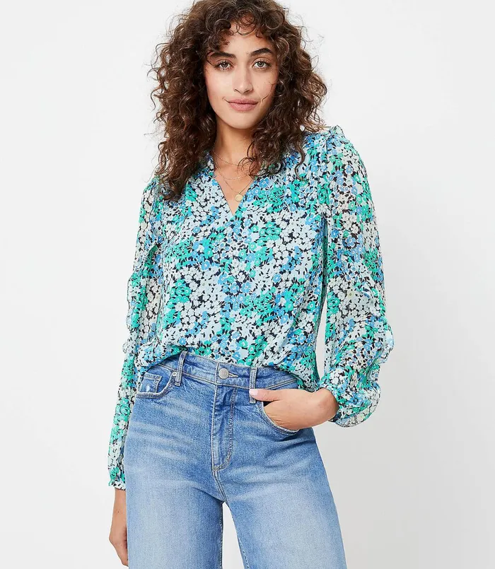 LOFT Petite Garden Ruffle Sleeve Blouse Amalfi Baywater Women Petite Tops