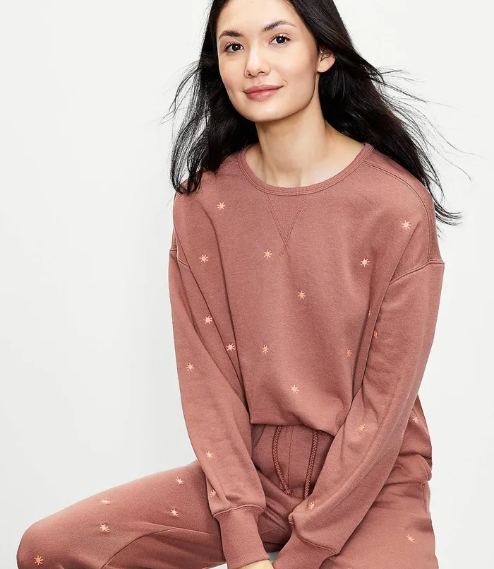 LOFT Petite Lou and Grey Sun Terry Sweatshirt Rosy Sandstone Women Petite Tops