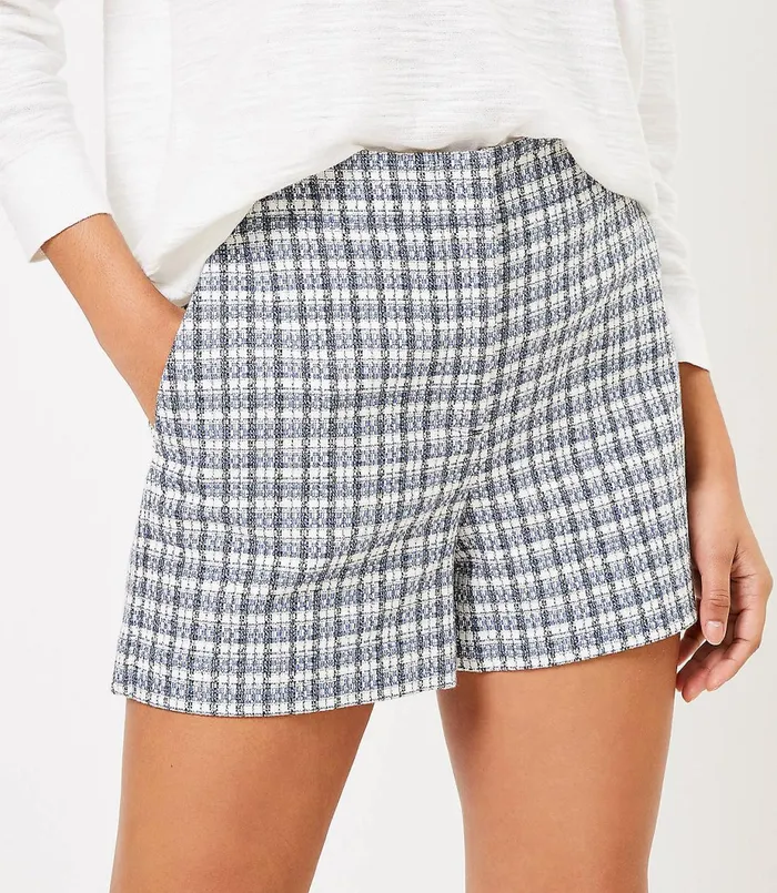 LOFT Petite Structured Shorts In Tweed Blue Multi Women Petite Shorts