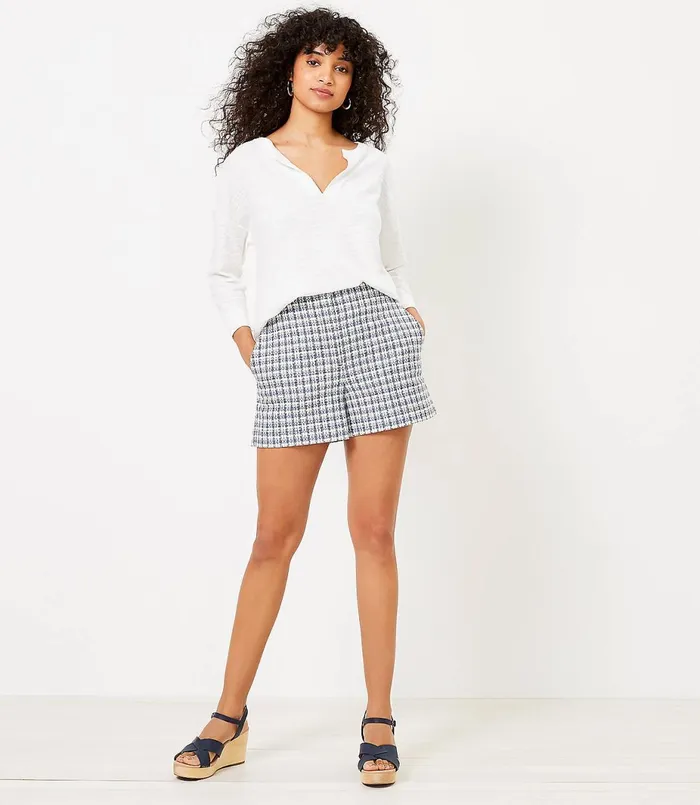 LOFT Petite Structured Shorts In Tweed Blue Multi Women Petite Shorts