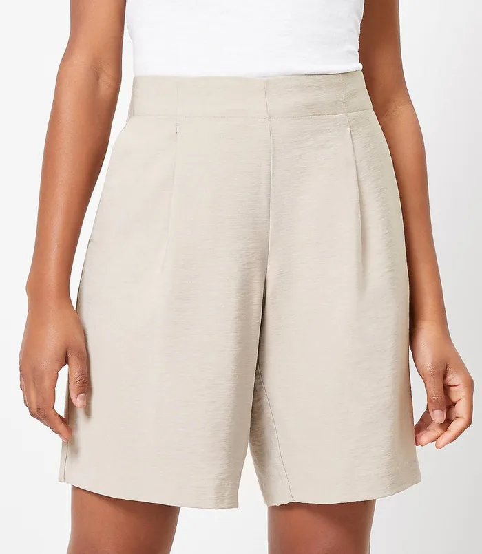 LOFT Petite Textured Fluid Bermuda Shorts Sweet Cashew Women Petite Pants