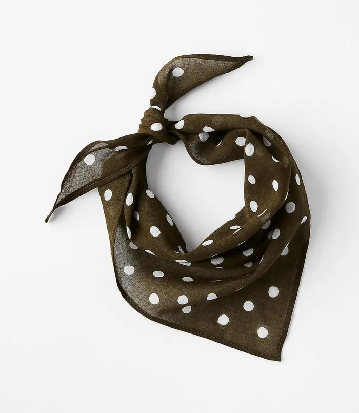 LOFT Polka Dot Triangle Bandana Earthen Moss Women Wraps and Scarves