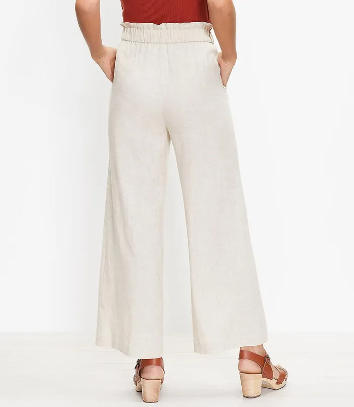 LOFT Pull On Wide Leg Pants In Linen Blend Neutral Multi Women Pants