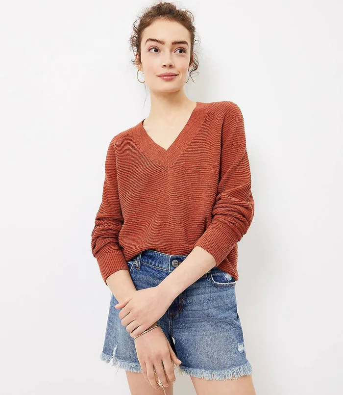 LOFT Raglan VNeck Sweater Whisper White Women Sweaters