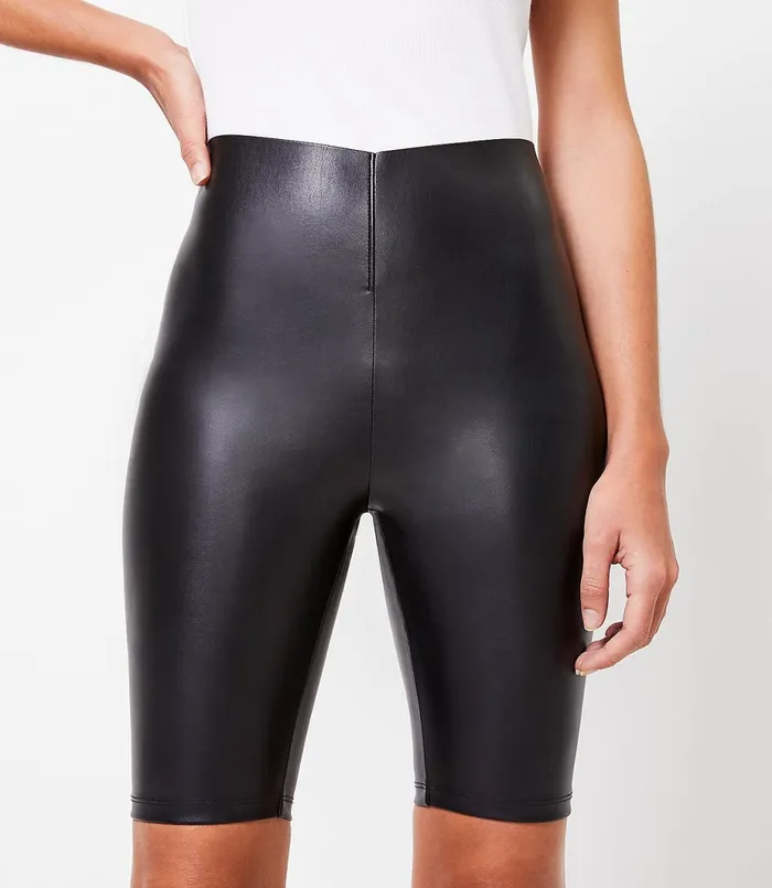 LOFT Sculpt Bike Shorts In Faux Leather Black Women Loungewear