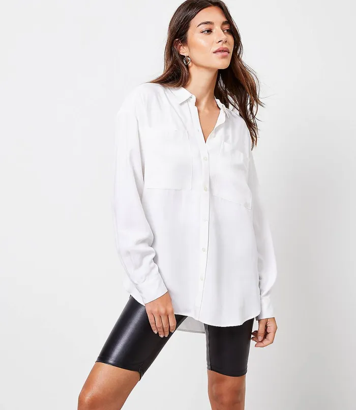 LOFT Sculpt Bike Shorts In Faux Leather Black Women Loungewear