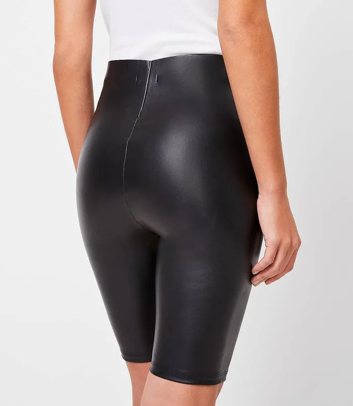 LOFT Sculpt Bike Shorts In Faux Leather Black Women Loungewear
