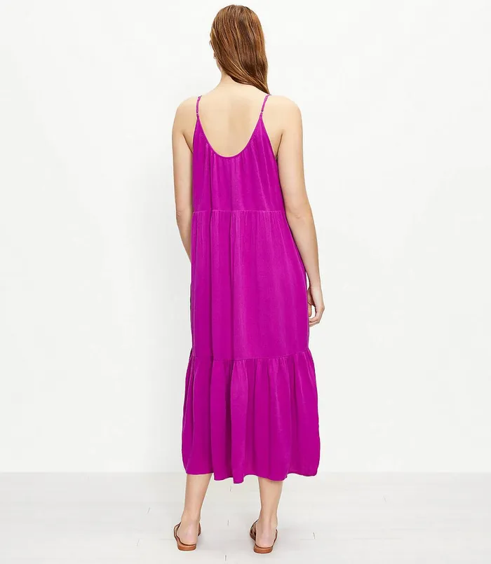 LOFT Strappy Tiered Midi Dress Fresh Mango Women Swing Dresses