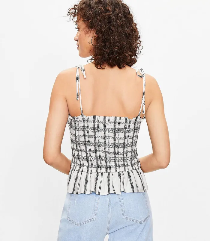 LOFT Striped Smocked Cami Whisper White Women Tops