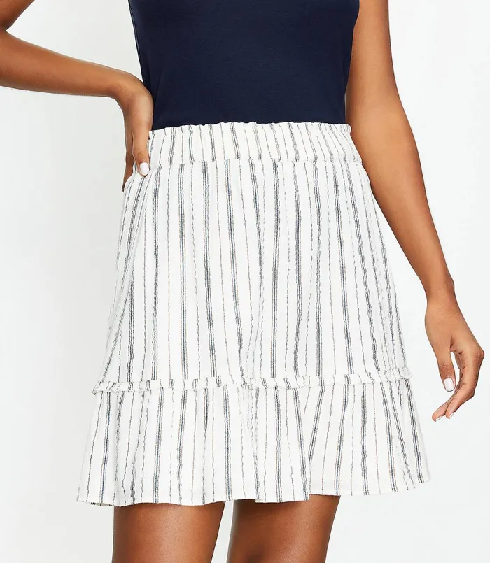 LOFT Striped Tiered Full Skirt Whisper White Women Skirts