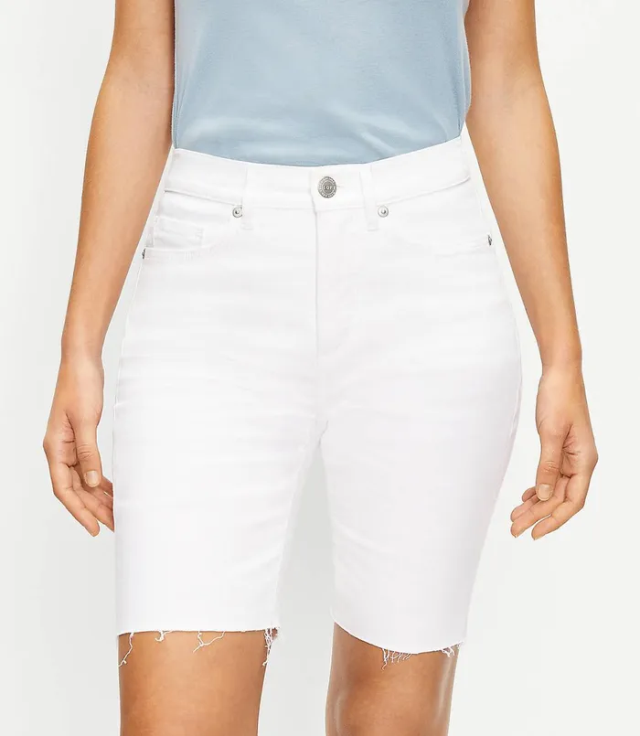 LOFT The Curvy Fresh Cut High Waist Denim Bike Short In White White Women Shorts LOFT The Curvy Fresh Cut High Waist Denim Bike Short In White White Women Shorts