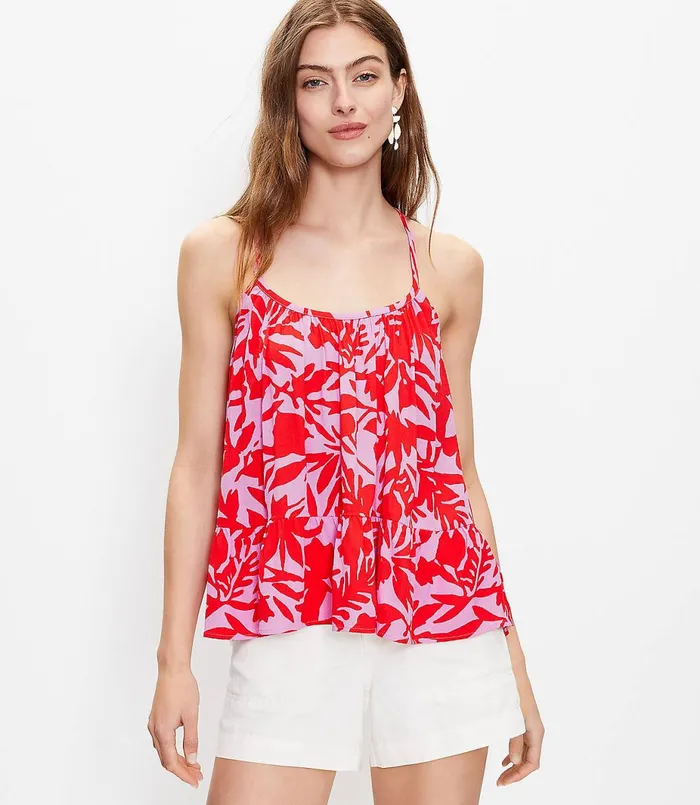 LOFT Tropic Shirred Peplum Cami Lilac Punch Women Tops
