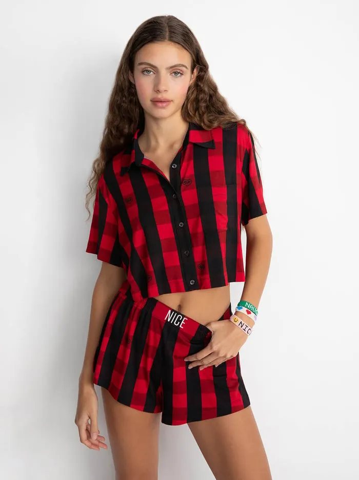 Loungewear Women Alice Olivia Big Feelings Madden Short Sleeve Pj Set True Redblack
