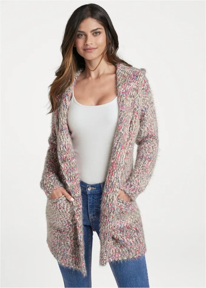 MARLED CARDIGAN WITH HOOD Pink Multi Women VENUS Cardigans and Dusters